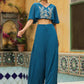 Janasya Teal Blue Georgette Yoke Embroidery Co-Ords - Swadesiicart
