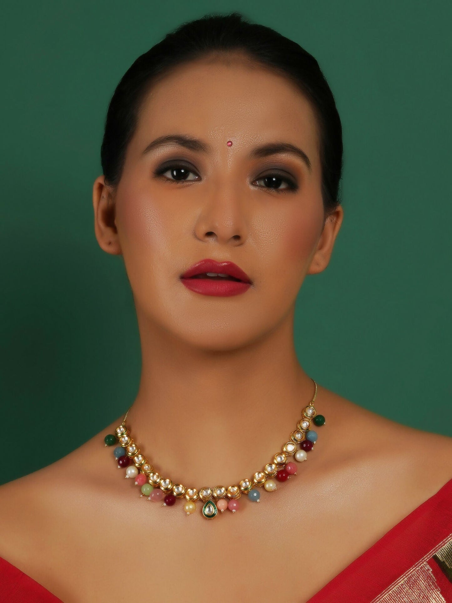 Kundan Necklace (Multi Color) - Ruby Raang | Swadesiicart