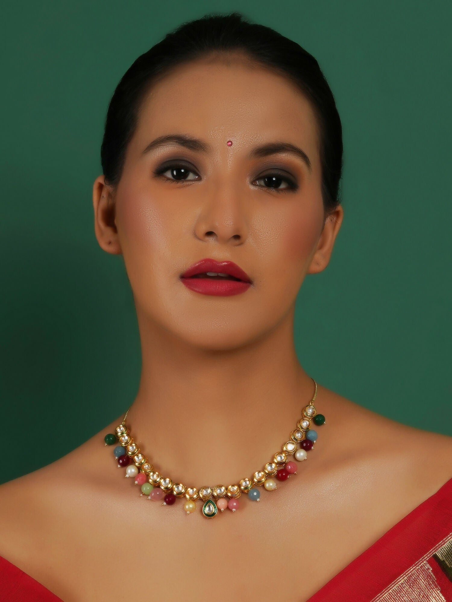 Kundan Necklace (Multi Color) - Ruby Raang | Swadesiicart