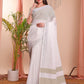 Shree Shyam Fashion The White Loom White Linen Cotton Saree