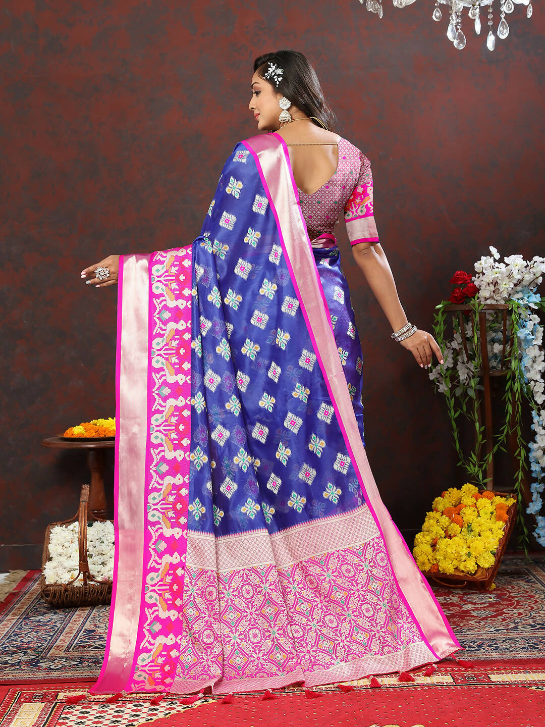 Lorenvalley Fashion Blue Organza Silk Woven Design with Meenakari Weaving Saree - Swadesiicart