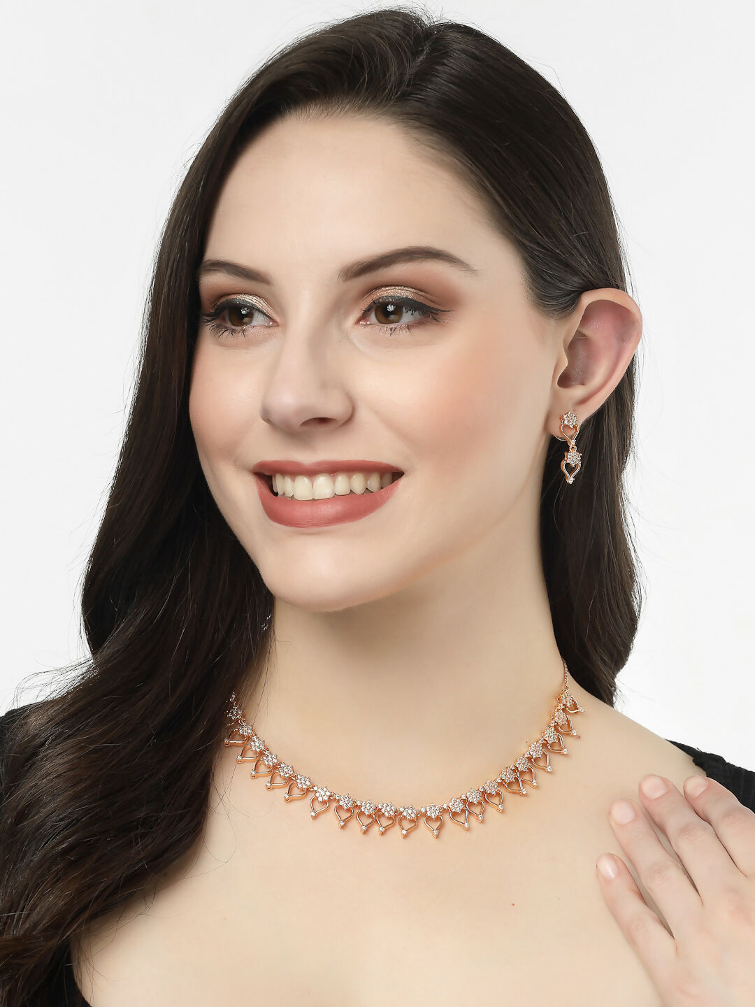 NVR Women's Gold-Polished American Diamond-Studded Handcrafted Jewellery Set - Swadesiicart