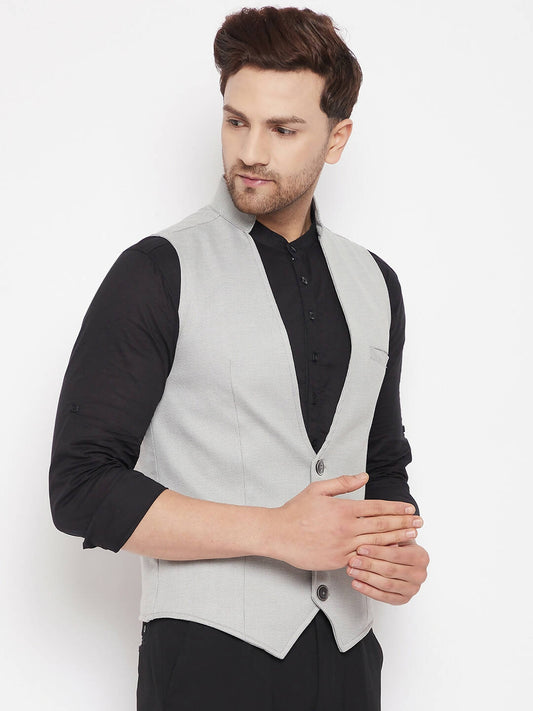 Even Apparels Grey Merino Men Woven Nehru Jacket | Swadesiicart