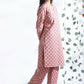 Breathables Women’S Loungewear Long Kurta Co-Ord Set Cotton Pink Indian Motif Butta Print