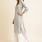Blue Poly Rayon Floral Printed Straight Kurta - Prasuti