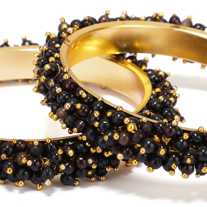 Mominos Fashion Joharkamal Gold-Polished Black Beads Work Bangles - Swadesiicart