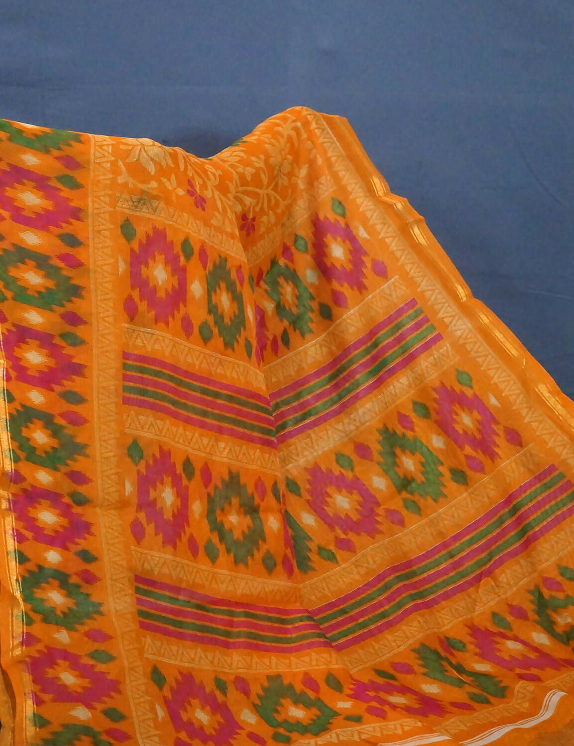 Shades Of Orange Floral Design Semi Chanderi Saree By Gayathri Reddy Designer Studio | Swadesiicart