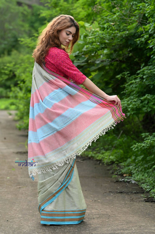 Very Much Indian Traditional Patteda Anchu Ilkal Handloom Saree-Gage Green | Swadesiicart