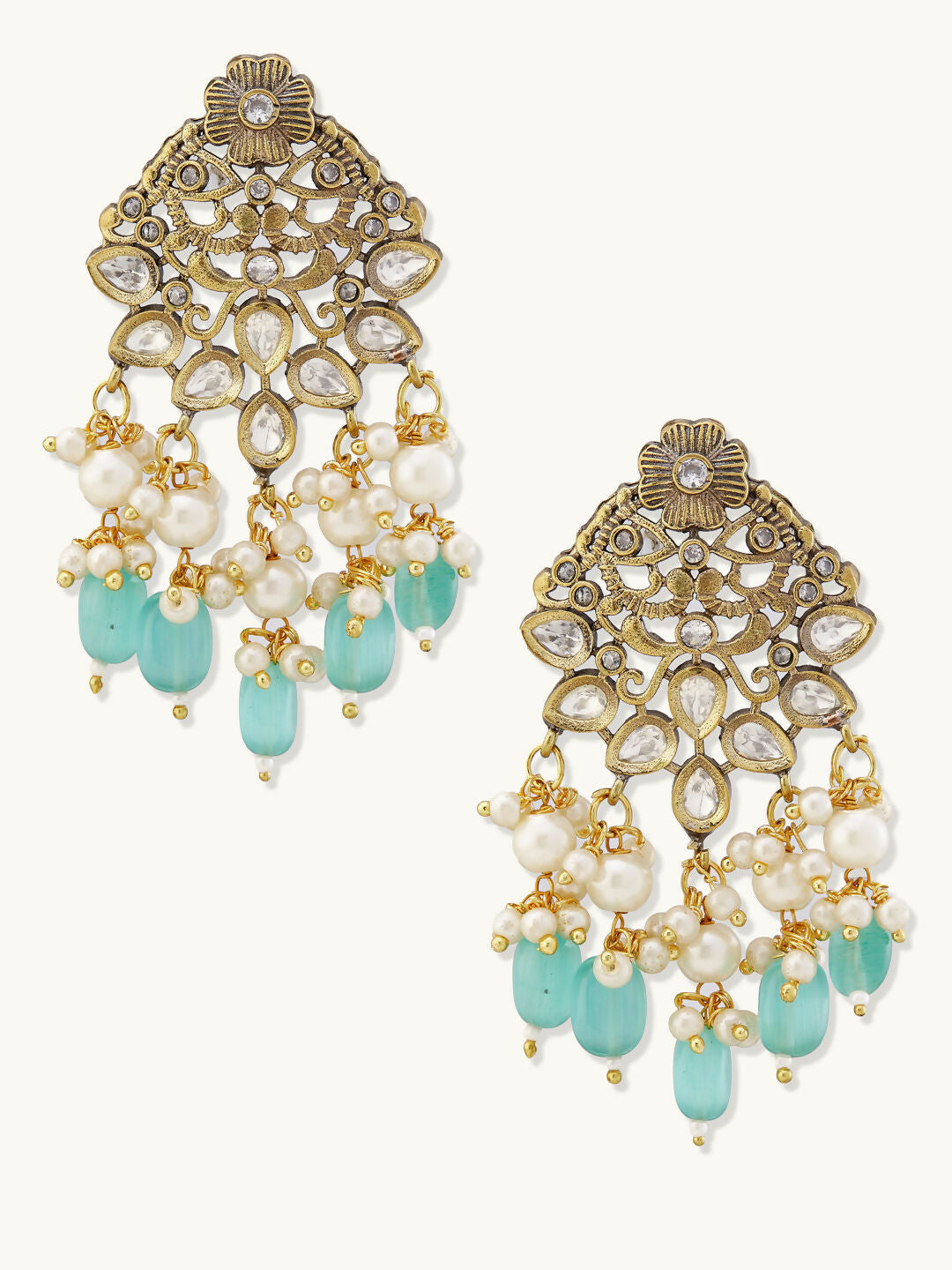 Nuyug 22K Gold-Plated Zircon Studded & Stone Beaded Strings Necklace Set | Swadesiicart
