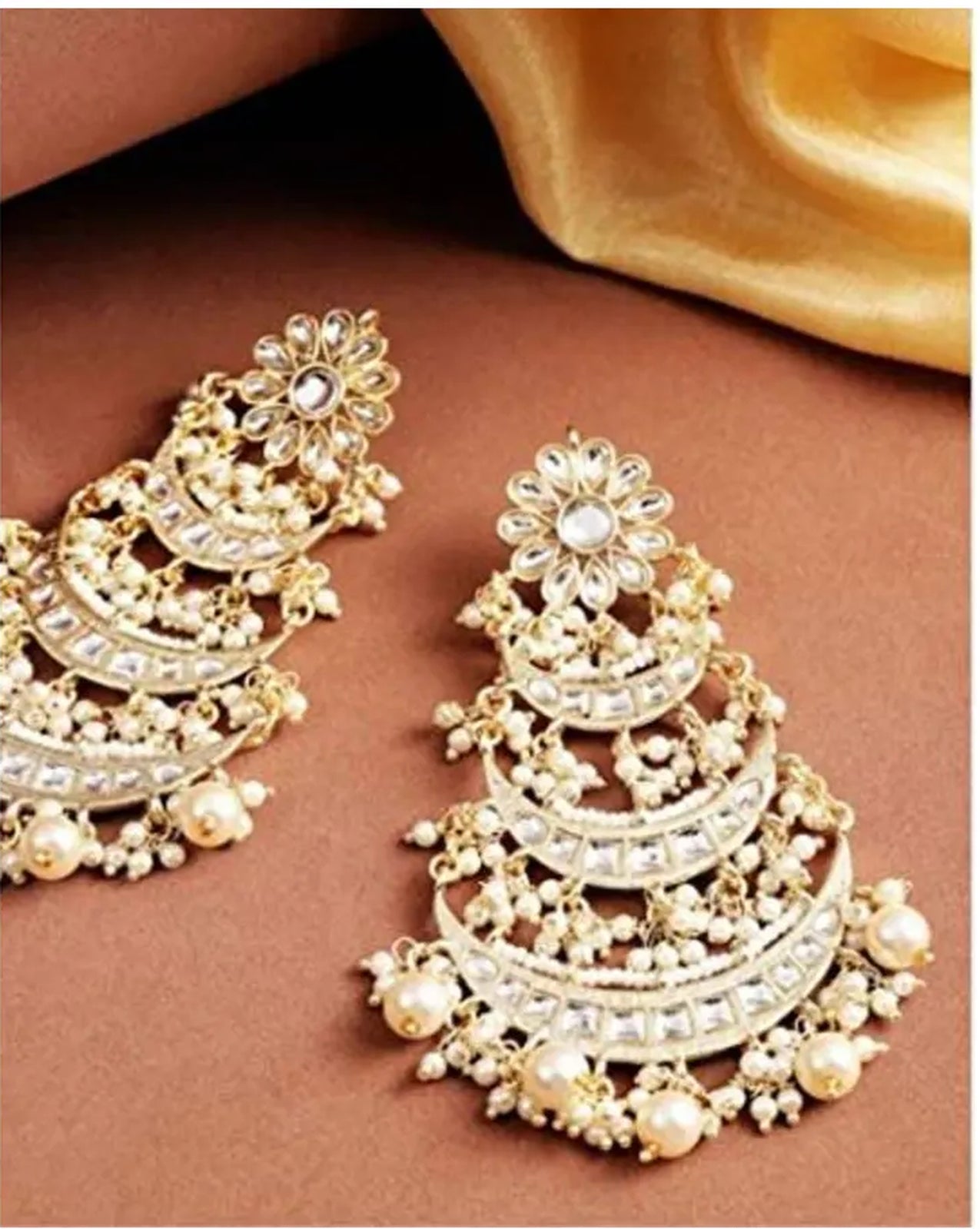 Jewel City Elegant Pearl Chandelier Earrings Traditional Gold-Plated Indian Wedding Jewelry | Swadesiicart
