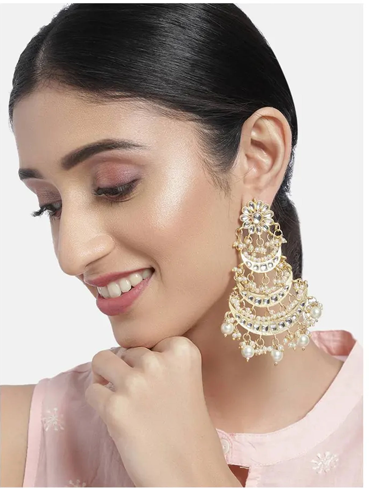 Jewel City Elegant Pearl Chandelier Earrings Traditional Gold-Plated Indian Wedding Jewelry | Swadesiicart
