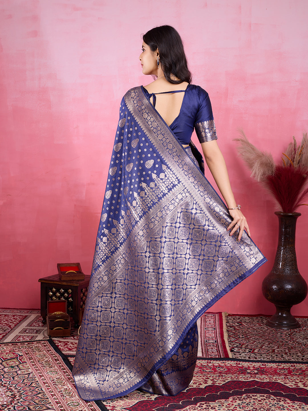 Vedant Vastram Banarasi Silk Fashion Saree - Navy | Swadesiicart