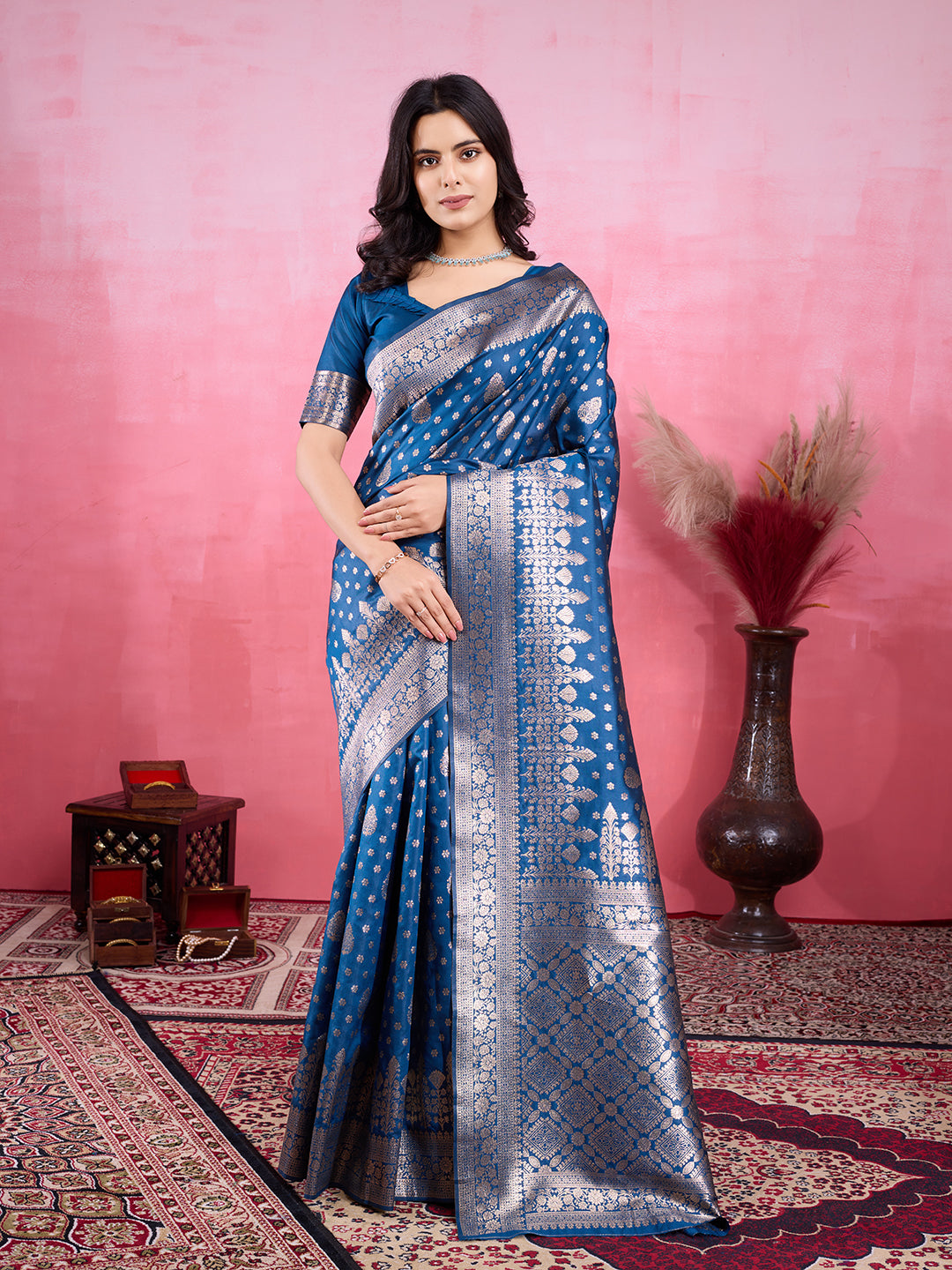 Vedant Vastram Banarasi Silk Fashion Saree - Rama | Swadesiicart