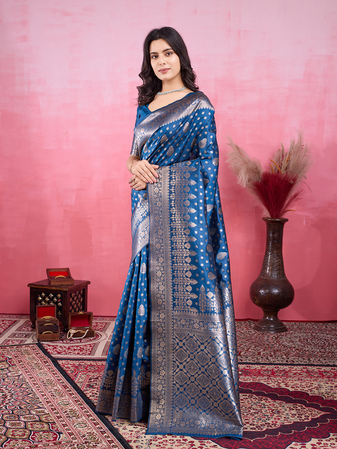 Vedant Vastram Banarasi Silk Fashion Saree - Rama | Swadesiicart