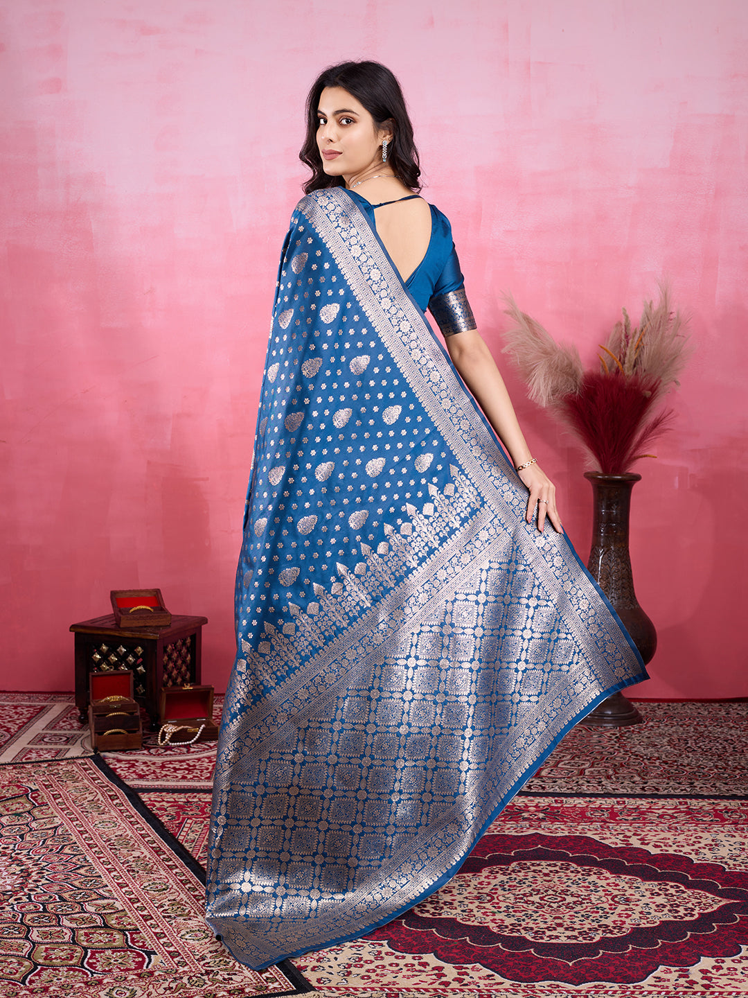 Vedant Vastram Banarasi Silk Fashion Saree - Rama | Swadesiicart