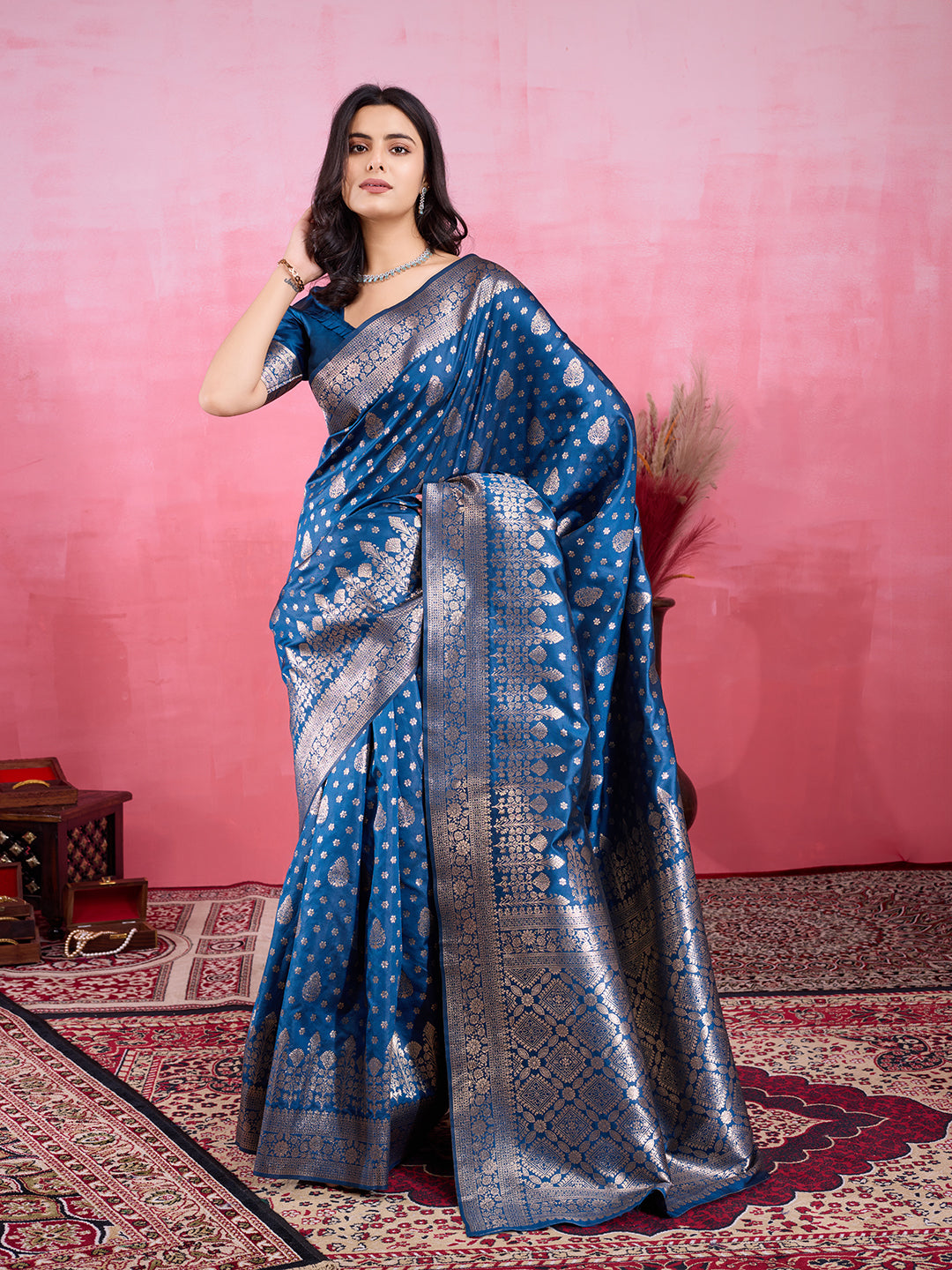 Vedant Vastram Banarasi Silk Fashion Saree - Rama | Swadesiicart