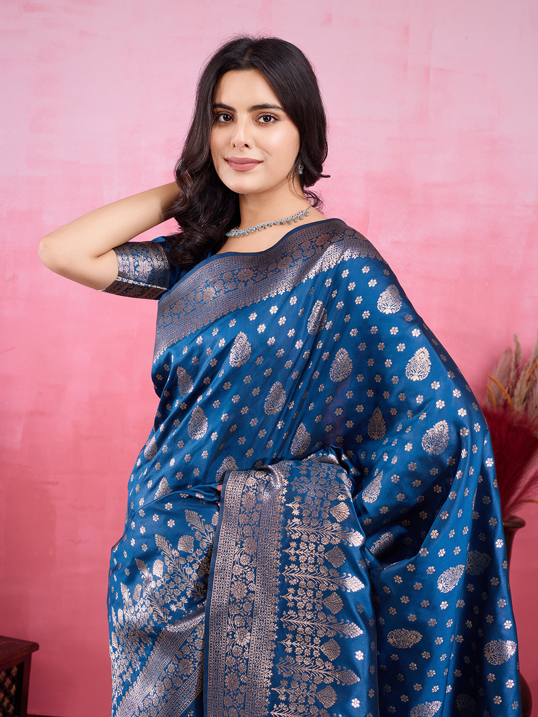 Vedant Vastram Banarasi Silk Fashion Saree - Rama | Swadesiicart