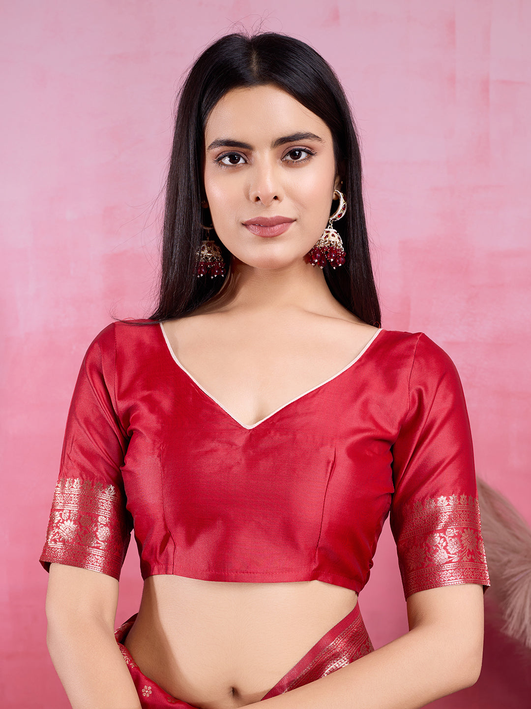 Vedant Vastram Banarasi Silk Fashion Saree - Red | Swadesiicart