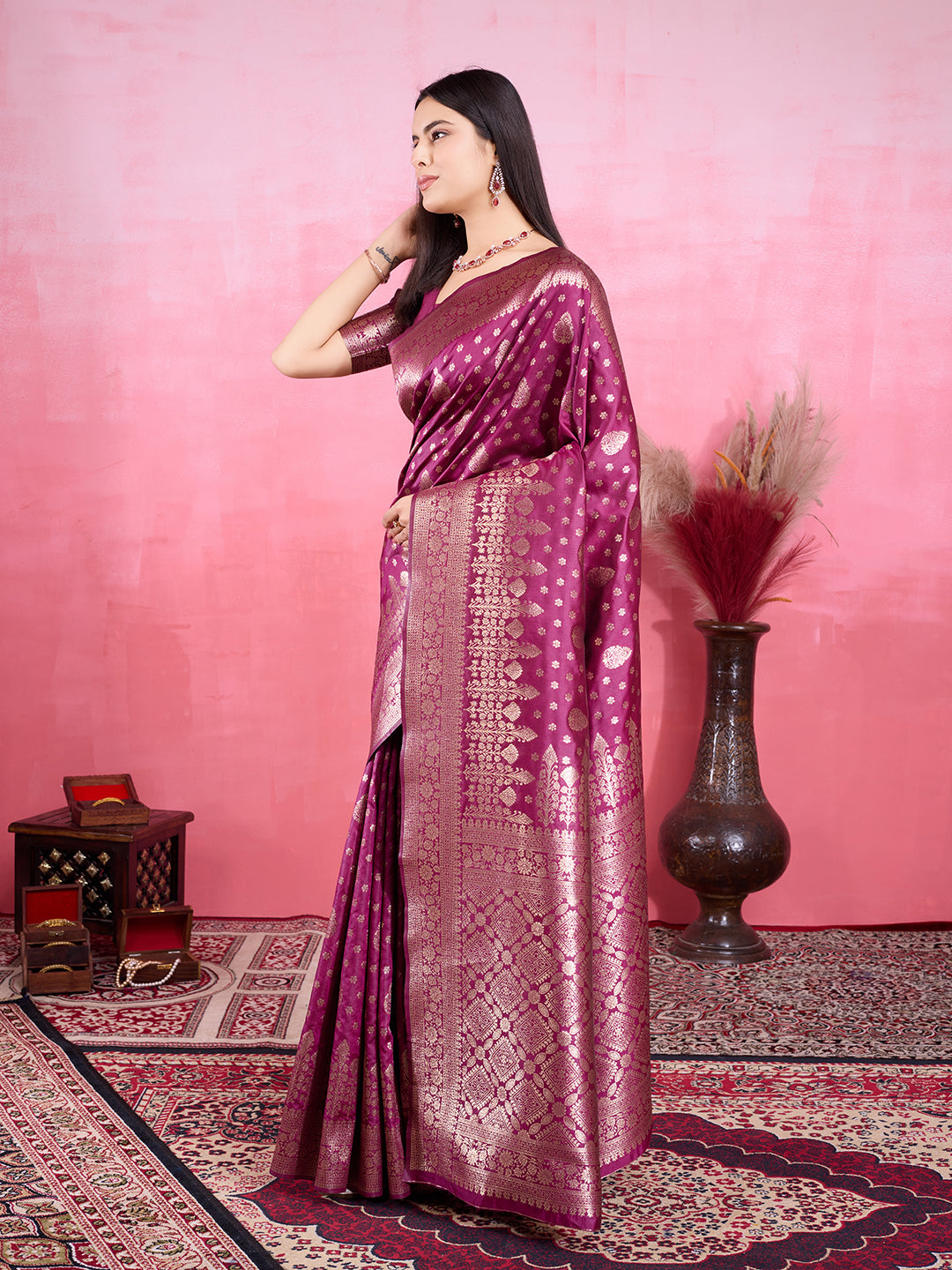Vedant Vastram Banarasi Silk Fashion Saree - Wine | Swadesiicart