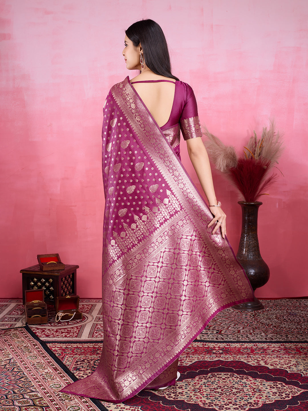 Vedant Vastram Banarasi Silk Fashion Saree - Wine | Swadesiicart