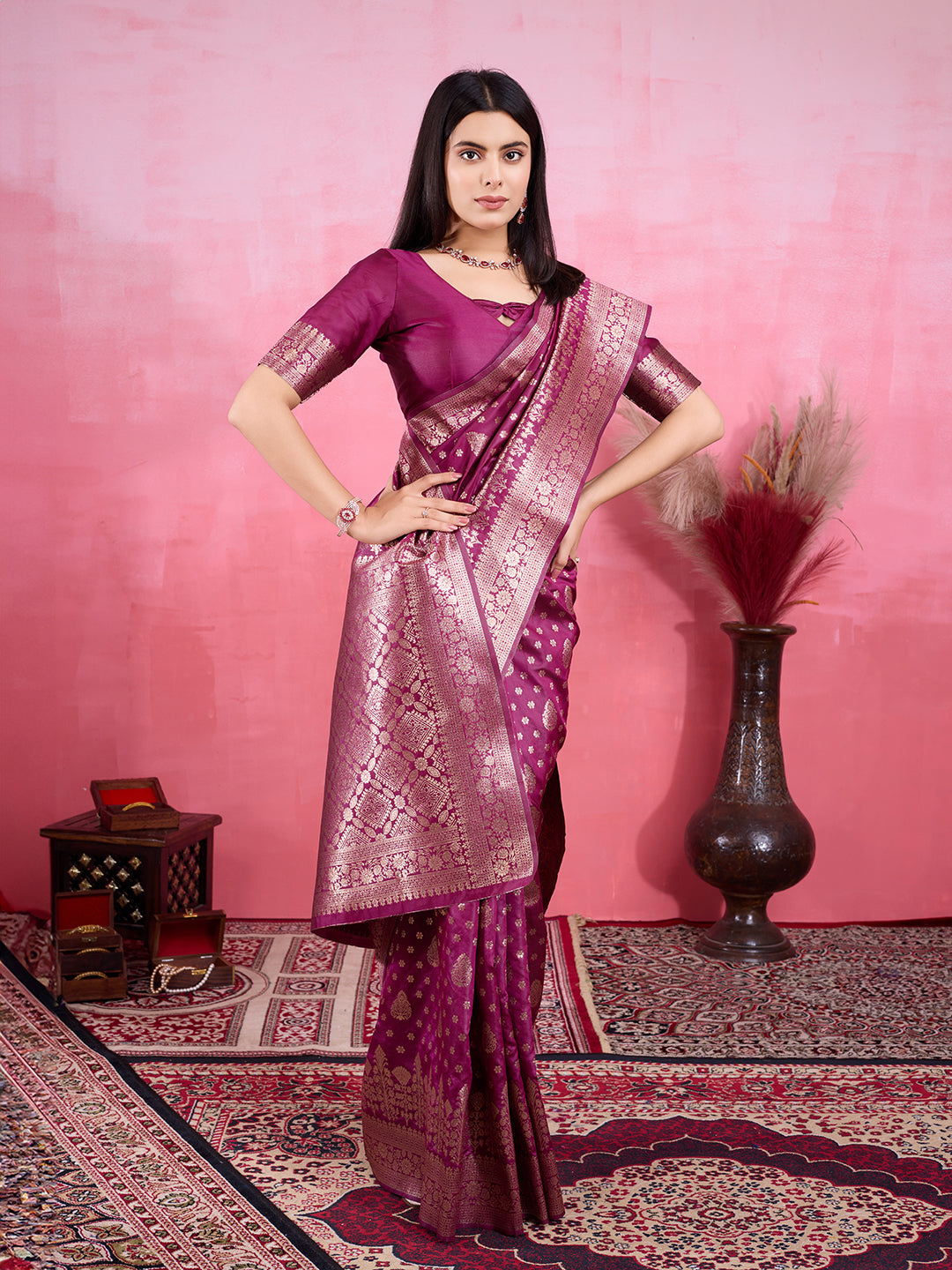 Vedant Vastram Banarasi Silk Fashion Saree - Wine | Swadesiicart