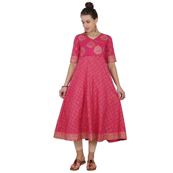 Checkered Foil Printed Kurta With Doori Tassels