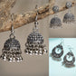 NVR Women's Set of 3 Silver-Toned German Silver Oxidised Dome Shaped Jhumka Earrings | Swadesiicart