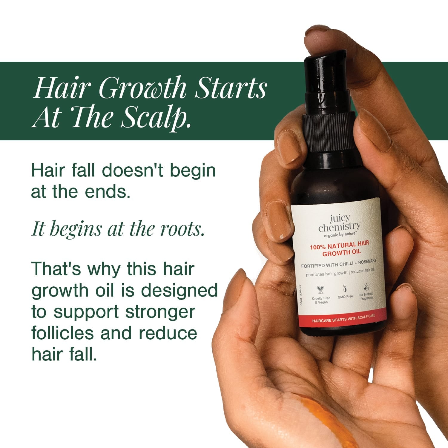 100% Natural Hair Growth Oil with Chilli + Rosemary
