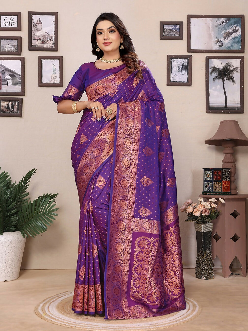 Joban Fashion Banarasi Purple Woven Soft Silk Saree | Swadesiicart