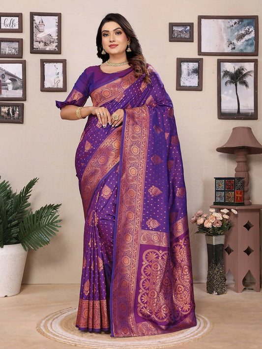 Joban Fashion Banarasi Purple Woven Soft Silk Saree | Swadesiicart