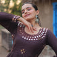 Lorenvalley Chocolate Rayon Fabric With Real Mirror Work Gown | Swadesiicart