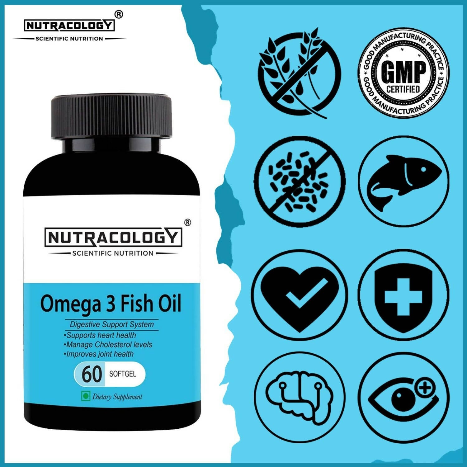 Nutracology Omega 3 Fish Oil 1000mg Capsules with Fish oil EPA + DHA Enriched Sofgels - Swadesiicart