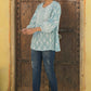 Juniper Women's Skyblue Cambric Placement Floral Printed Tunic | Swadesiicart