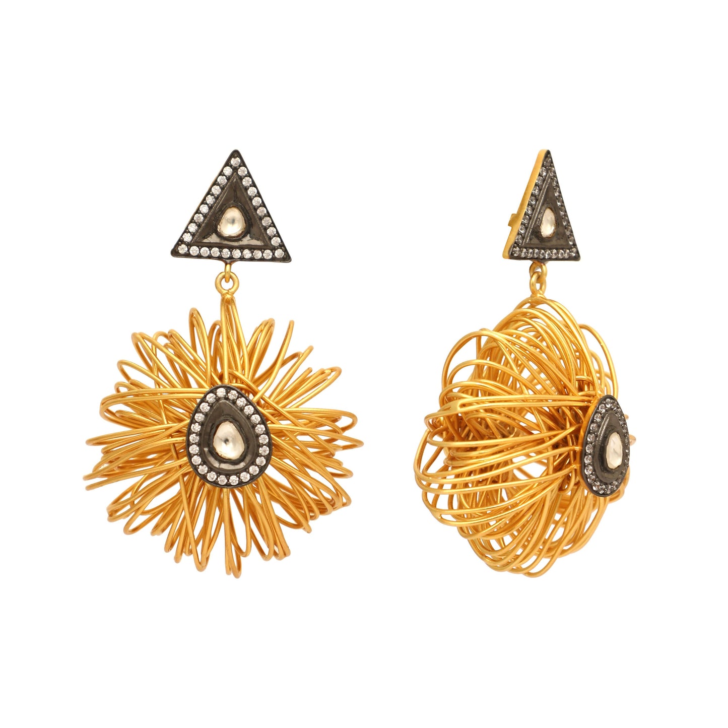 Nuyug 18K Gold-Plated Stones & American Diamond Studded Contemporary Wire Drop Earrings | Swadesiicart
