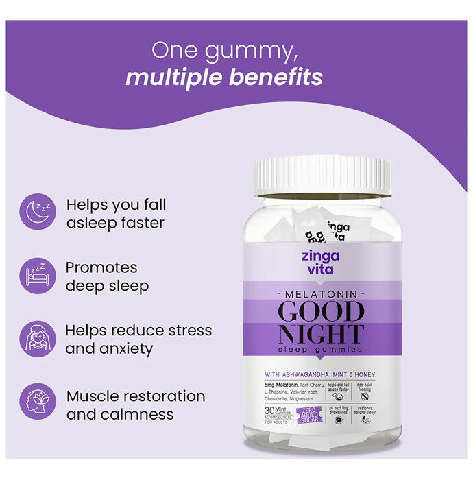 Zingavita Melatonin 5mg Good Night Sleep Gummies - Swadesiicart