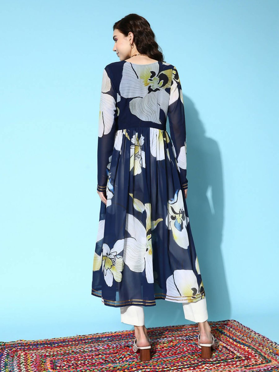 Ahalyaa Women's Traditional wear Kurta - Navy Blue | Swadesiicart