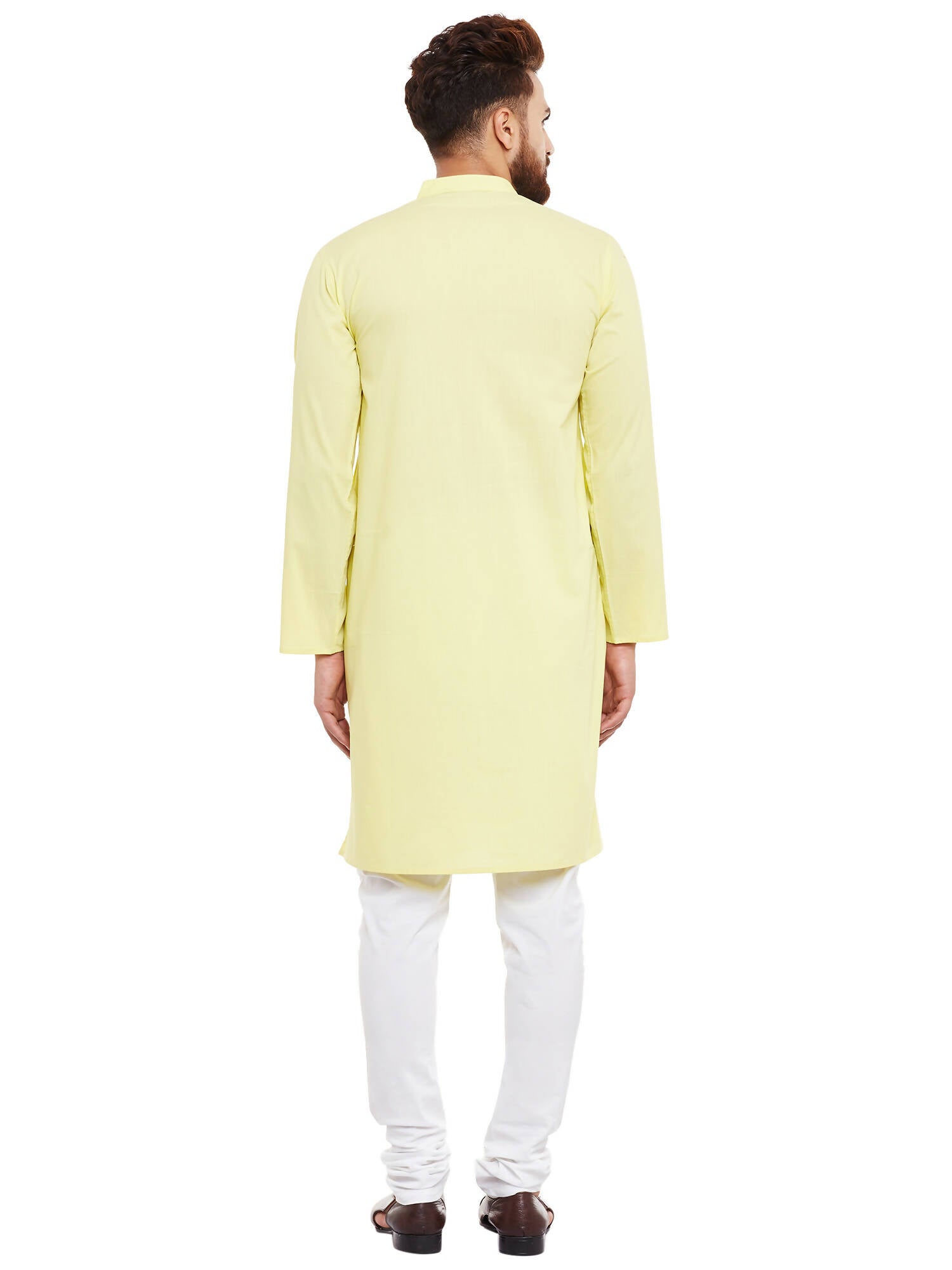Even Apparels Yellow Pure Cotton Men's Kurta With Band Collar | Swadesiicart