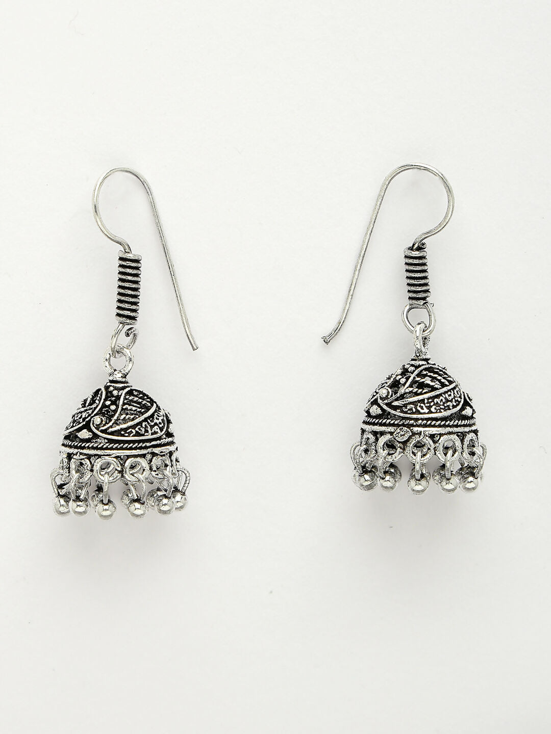 NVR Women's White Silver-Plated Choke Oxidized Necklace with Jhumka Earrings - Swadesiicart