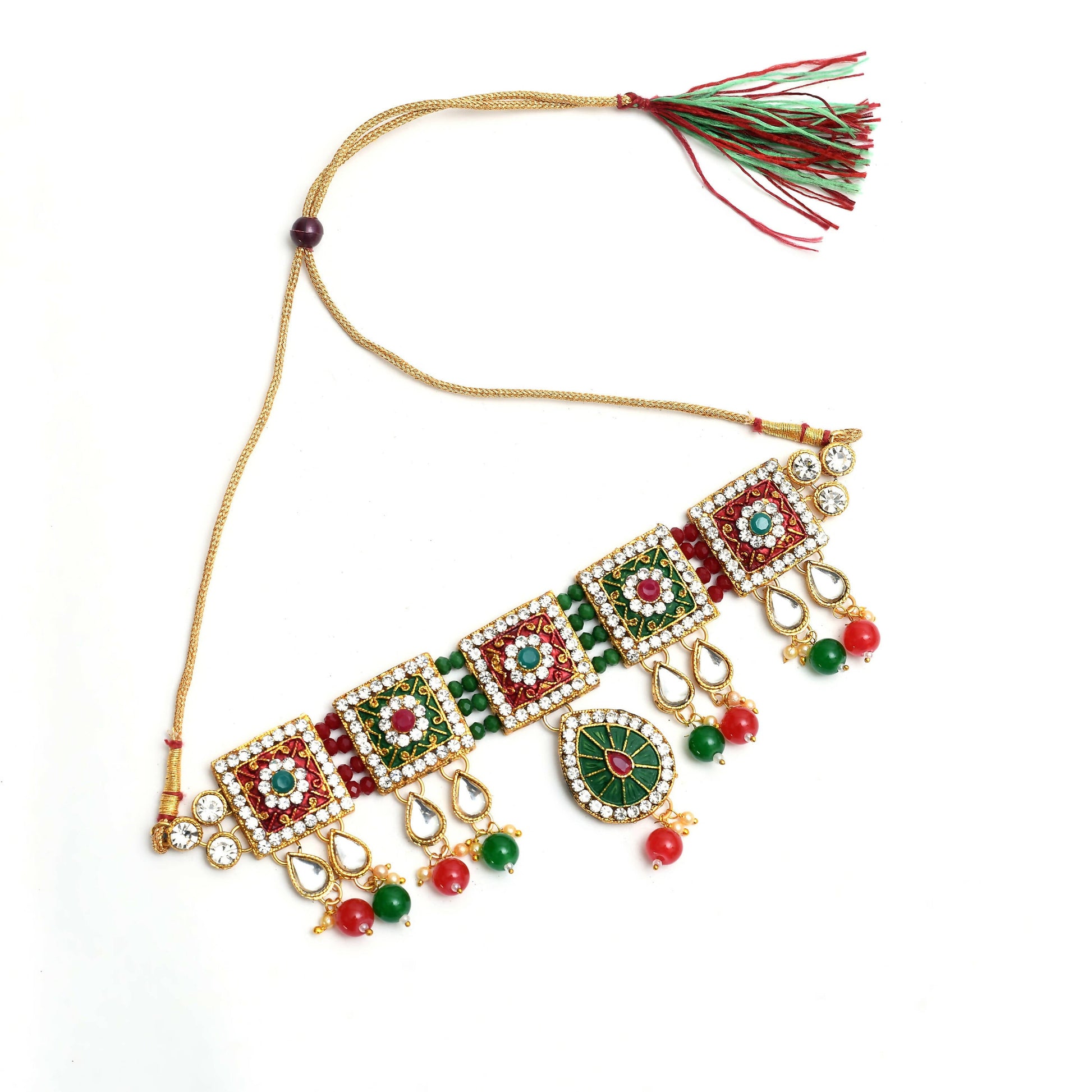 Mominos Fashion Johar Kamal Gold-Polished Brass Finish Meena & Pearls Work Choker For Women | Swadesiicart