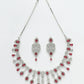 NVR Women Silver Plated & Maroon Cz Stone Handcrafted Jewellery Set - Swadesiicart