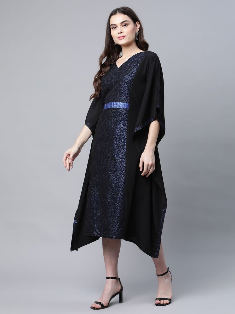Ahalyaa Women Black Crepe Glitter Printed Kaftan Kurta | Swadesiicart