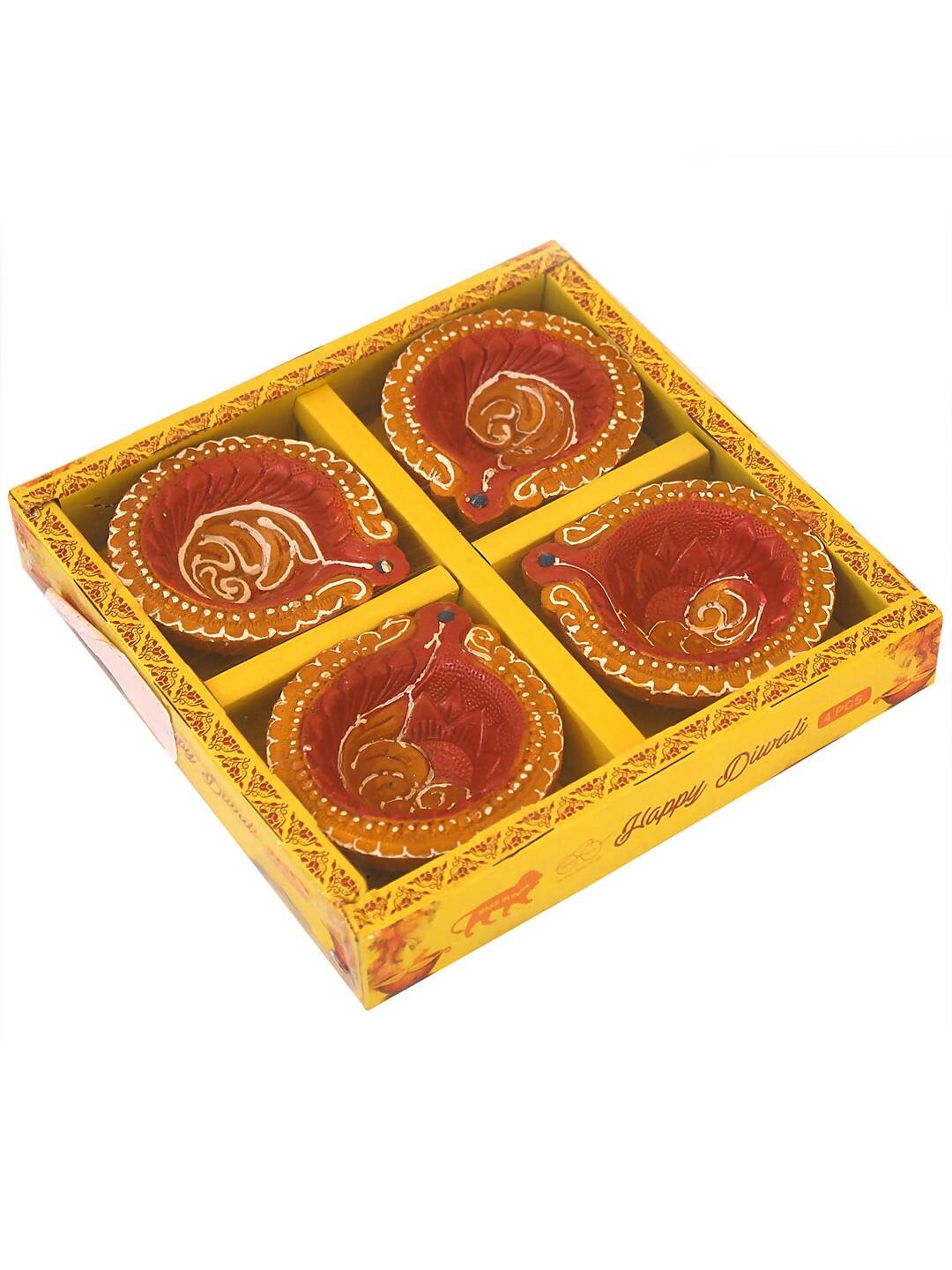 Tied Ribbons Set Of 4 Terracotta Diyas | Swadesiicart