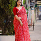 Red Poly Georgette Ethnic Motifs Saree with Unstitched Blouse - Hiral Fashion | Swadesiicart