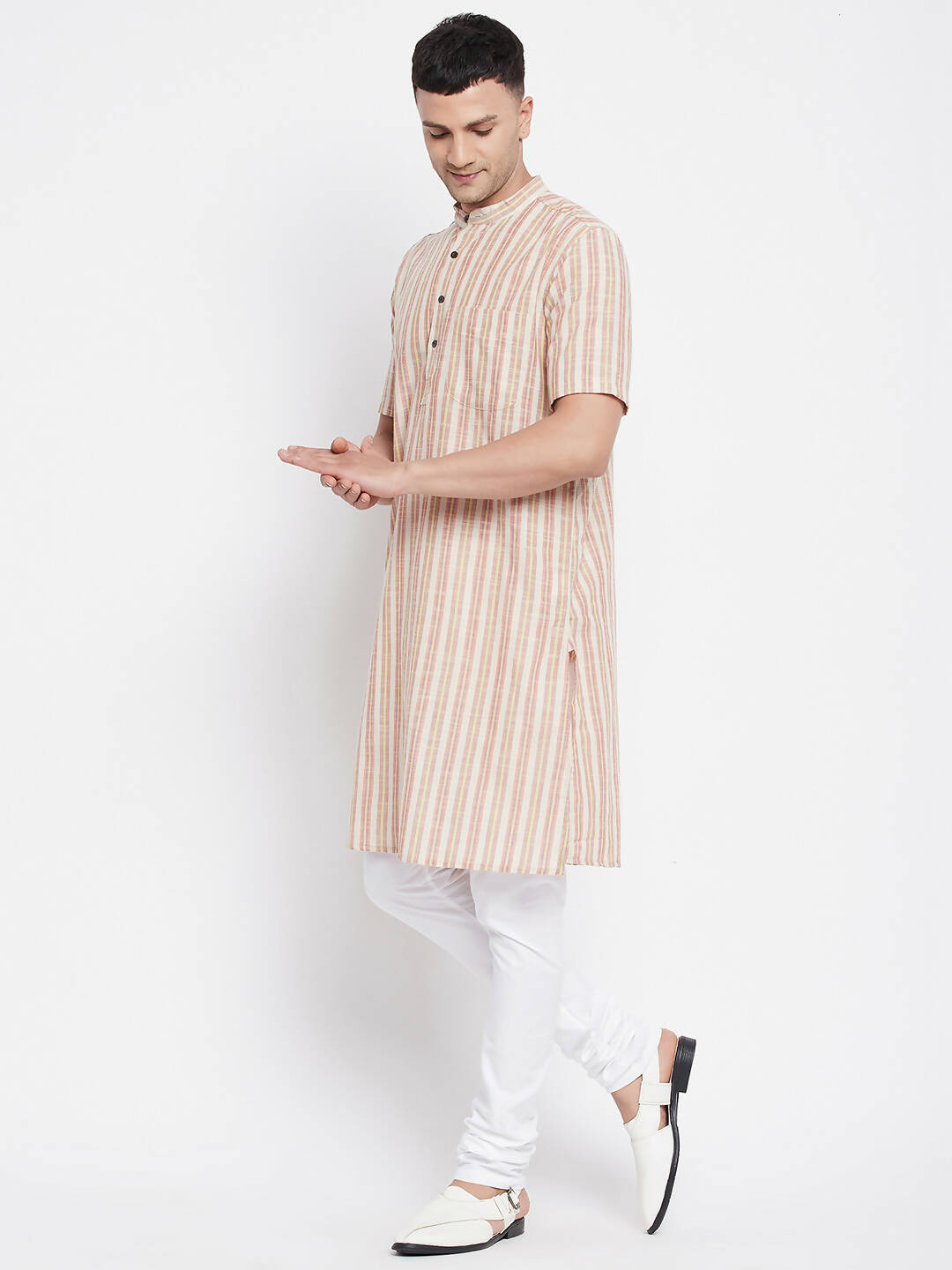 Even Apparels Yellow Pure Cotton Men's H/S Kurta With Band Collar | Swadesiicart