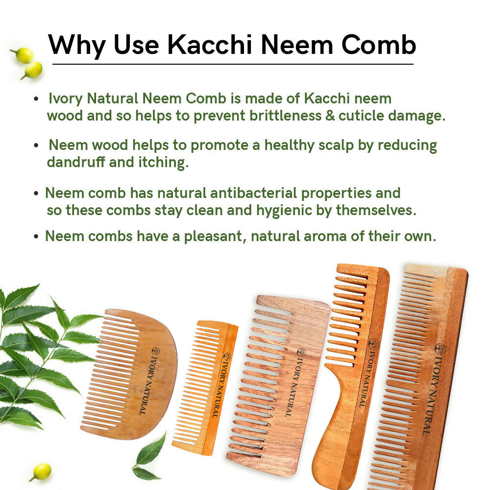 Ivory Natural Handle Kacchi Neem Comb For Gentle Detangling & Scalp Nourishment For Hair - Swadesiicart