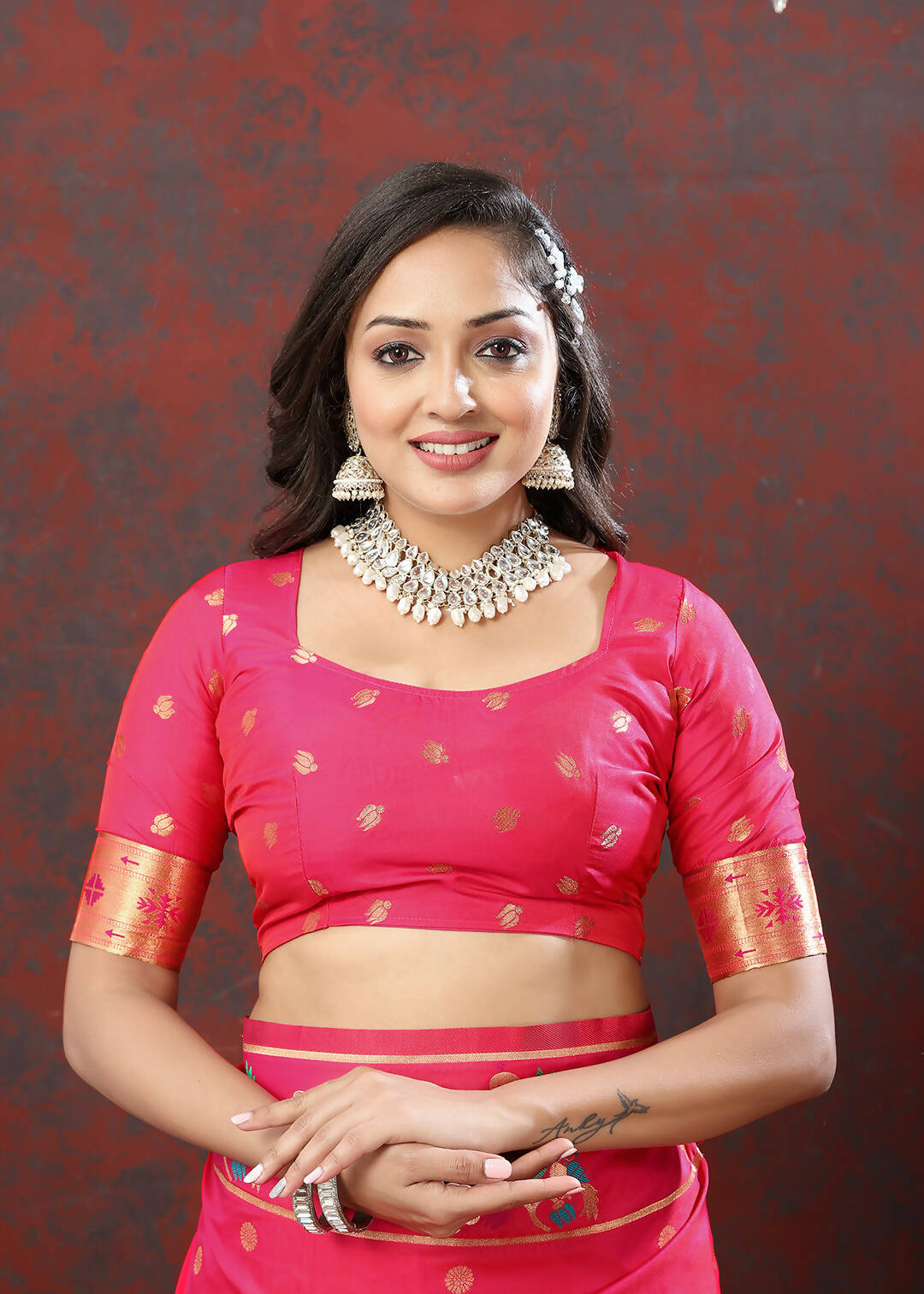 Lorenvalley Fashion Pink Soft Paithani Silk Woven Design Copper Zari Meenakari Weaving Saree - Swadesiicart