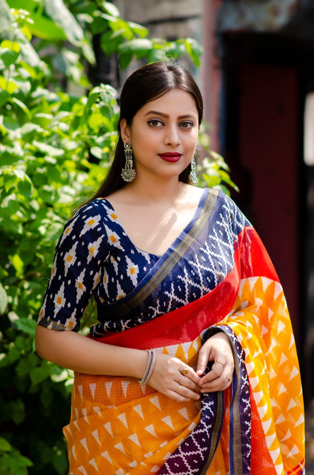 Yellow Polycotton Ethnic Motifs Saree with Unstitched Blouse - Hiral Fashion | Swadesiicart