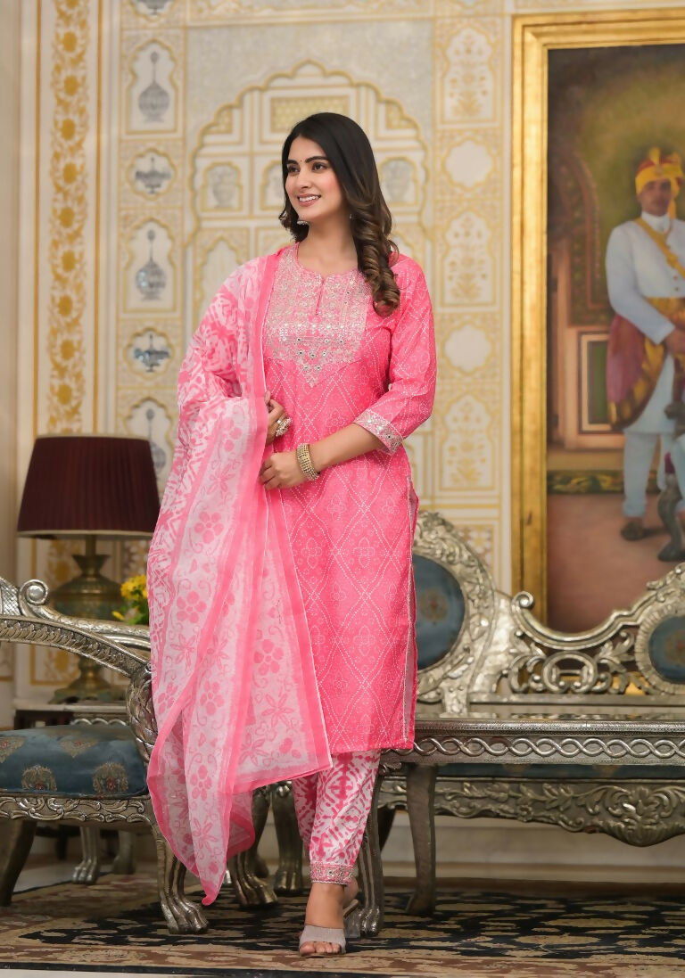 Partywear Designer Pink Cotton Stitched Suit With Dupatta - Tanisha | Swadesiicart