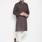 Even Apparels Brown Pure Cotton Long Men's Kurta With Band Collar | Swadesiicart