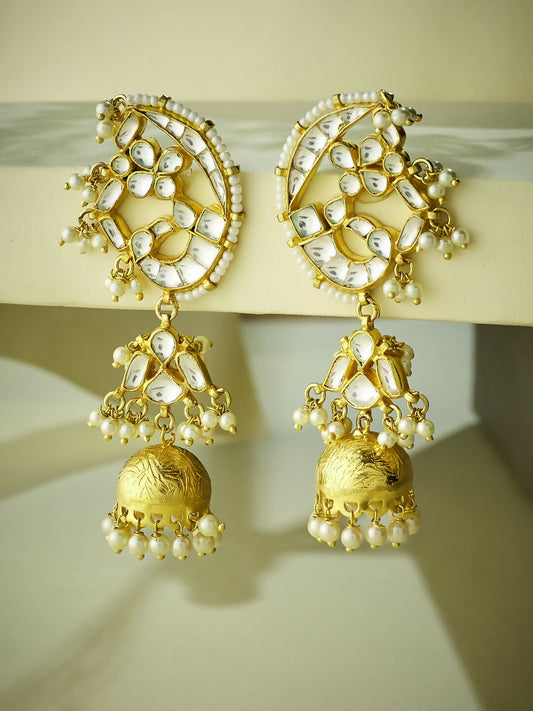 Nuyug 22K Gold-Plated Elegant Kundan Stone Studded & Pearl Drops Mini Jhumki Dangler Earrings | Swadesiicart